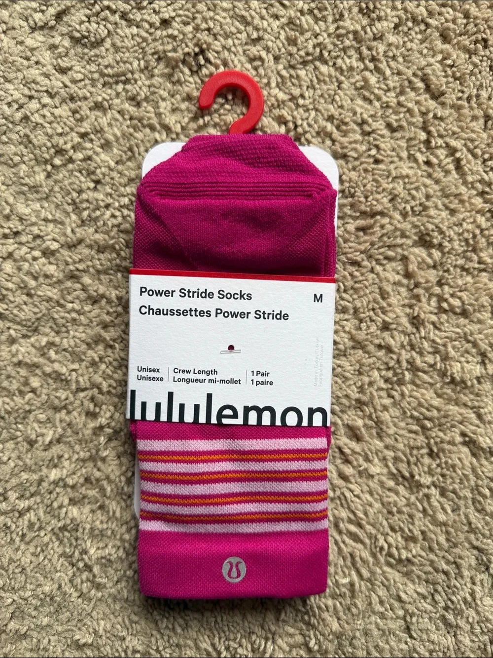 Lululemon athletica pink Power Stride Socks with Red Graphic Tote Bag